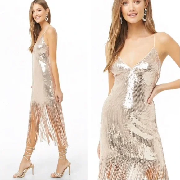 Rose Gold Fringe Sequin Dress | Color: Gold | Size: M | Mgreenleaf012'S Closet